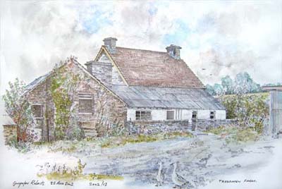 painting of Tredomen Farm, Ystrad Mynach, South Wales