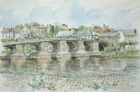 Watercolour painting of the bridge at Brecon