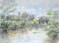 Watercolour painting of the Brynich bridge from canal aqueduct