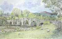 Painting of the bridge over the river Usk at Coed yr Ynys