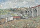 Train passing over Hengoed viaduct