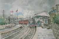 watercolour painting of Hengoed high level railway station