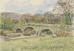 Painting of the stone bridge over the river Usk near Llanellen