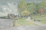 The pathway alongside Caerphilly Castle