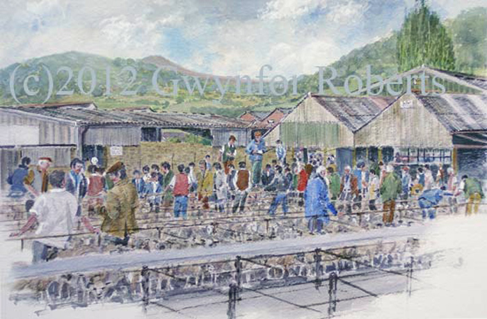 painting of Abergavenny farmers market
