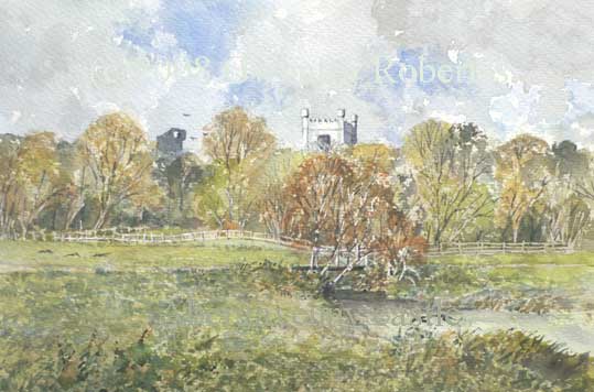 Landscape paintings of Wales.Abergavenny Castle