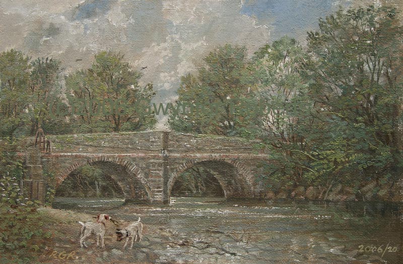 Painting of Bedwas stone bridge over The Rhymney River