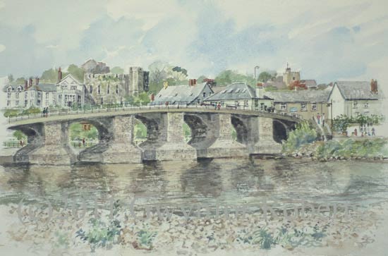 Paintings of Wales.The bridge at Brecon