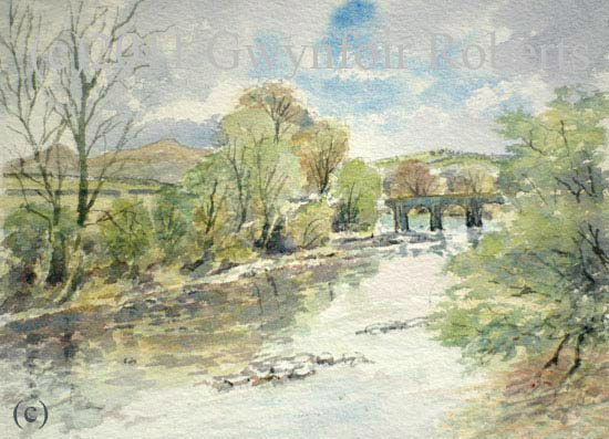 Paintings of Wales.The river Usk at Brecon