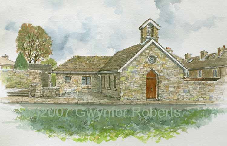 watercolour painting of Butetown Church, Rhymney