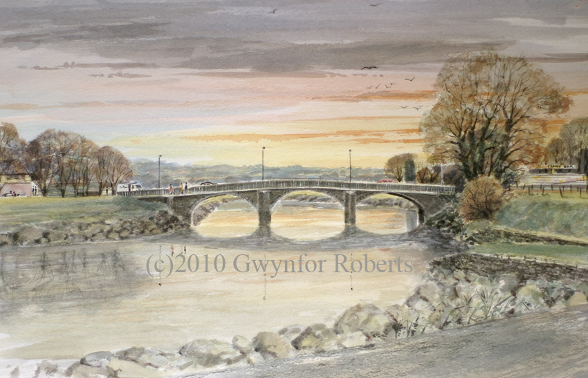 Paintings of Caerleon stone bridge over the River usk