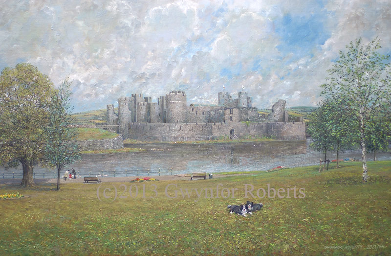Painting of Caerphilly Castle, South Wales