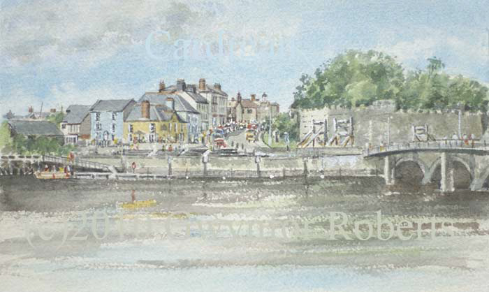 Painting of Bridge Street from Teifi Wharf, Cardigan