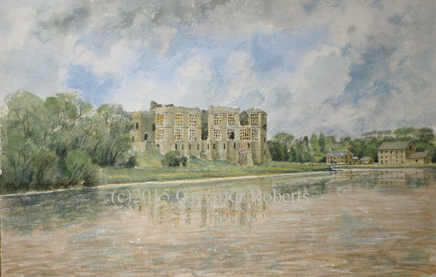 Watercolour painting of Carew Castle and Mill, West Wales
