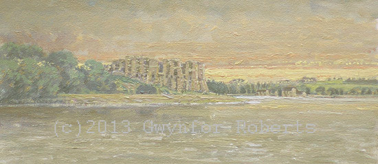 Painting of Carew Castle and Mill pond from the Bridge, West Wales