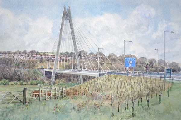 Watercolour painting of The Chartist Bridge, Blackwood
