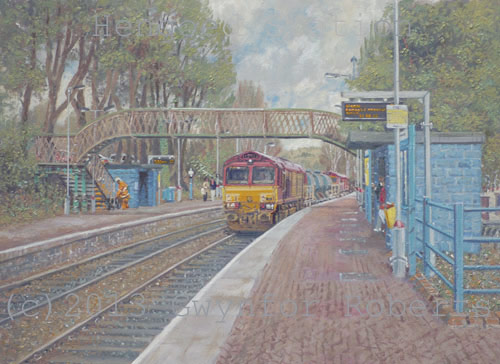 66192 and 66034 cleaning the Valley Lines at hengoed Station.