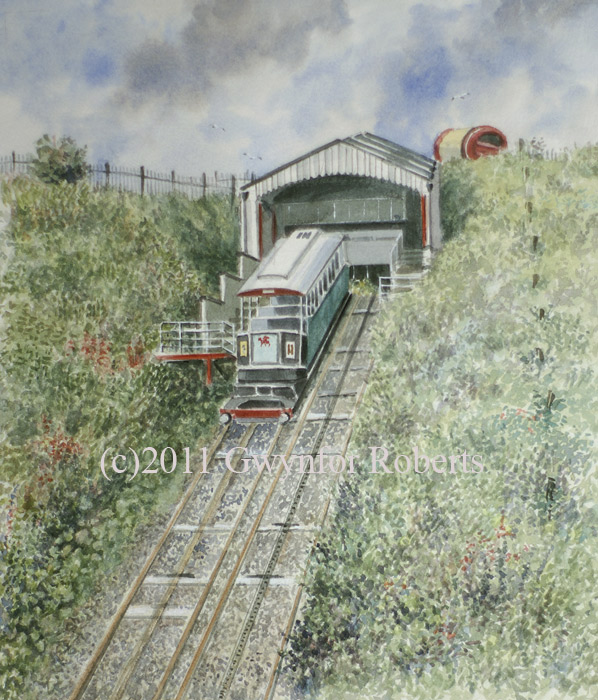 Painting of the cliff railway, Aberystwyth