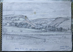 Sketchbook details. looking towards Deri from Heolddu, Bargoed