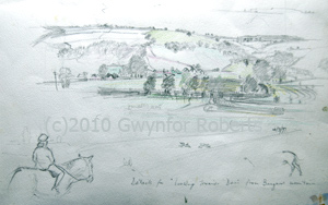 Sketchbook details. looking towards Deri from Heolddu, Bargoed