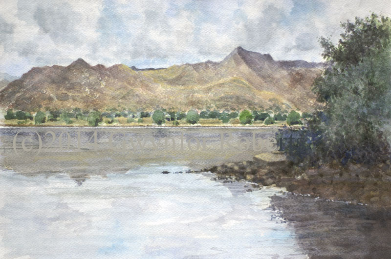 Painting of Glaslyn estuary and Snowdon mountain range from Porthmadog