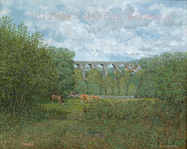 Horses grazing near hengoed viaduct