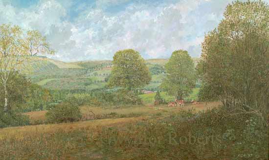 Landscape paintings of Wales. Fields alongside Pengam Road. Ystrad Mynach