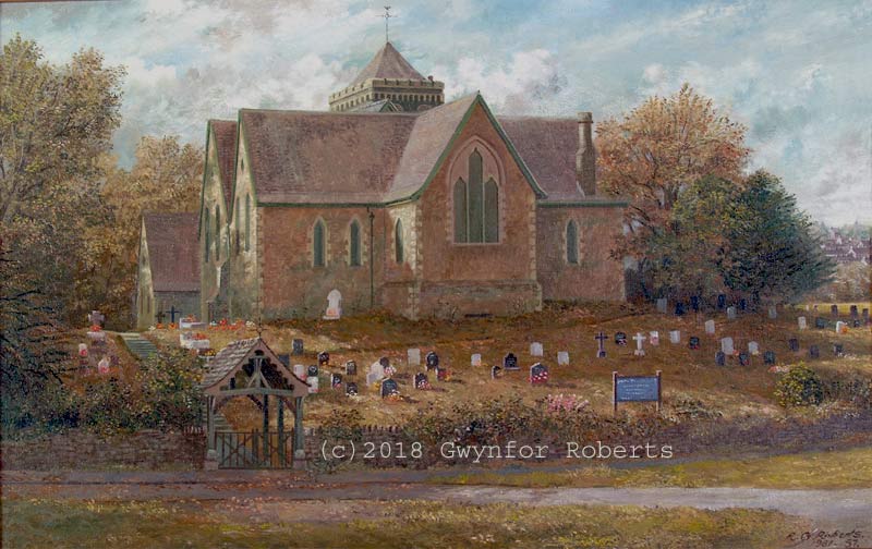 Oil painting of Holy Trinity Church, Ystrad Mynach