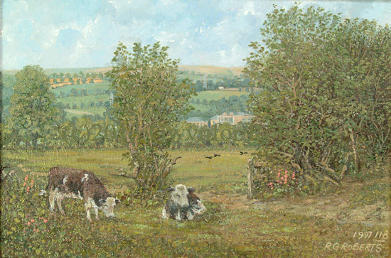Landscape paintings of Wales. Fields alongside Pengam Road. Ystrad Mynach