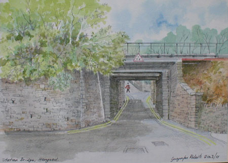 Painting of the railway bridge at Kings Hill, Hengoed