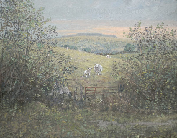 Paintings of Wales. Landscape near Maesycwmmer.