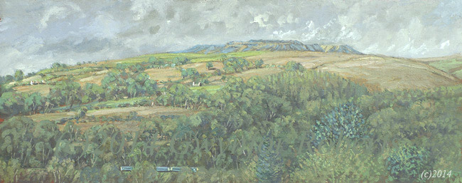 Oil painting of Llanbradach coal tip by Welsh artist Gwynfor Roberts
