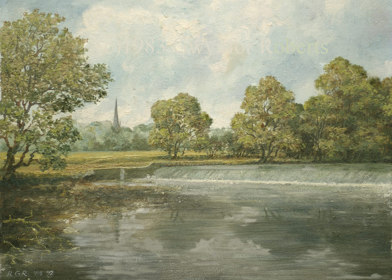 Painting of LLandaff Cathedral from the River Taff