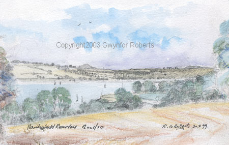 Water colour painting of llandegfedd reservoir, Pontypool