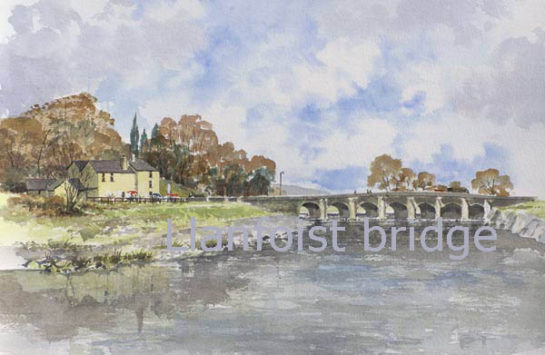 Painting of Llanfoist Bridge over River Usk