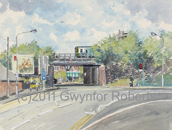 Painting of Valley Line railway bridge at Heath High Level station, Cardiff