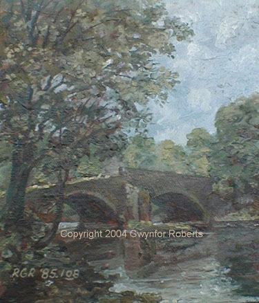 Landscape paintings of Wales. The old stone bridge at Ystrad Mynach