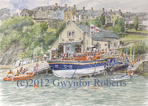 Painting-of open day at The Royal National Lifeboat Institution New-Quay, West-Wales