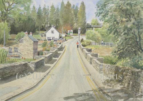 Watercolour painting of Brynich bridge and lock,Brecon.