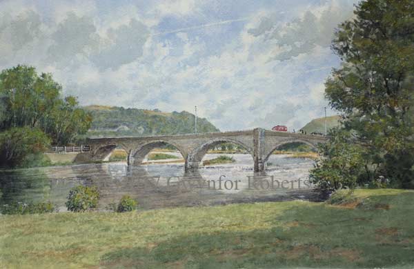 Painting of Builth Wells Stone bridge over the River Wye
