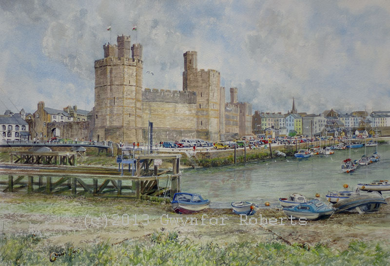 Watercolour painting of Caernarfon Castle,North Wales