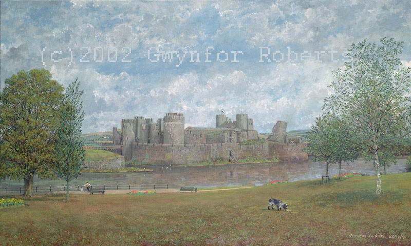 Painting of Caerphilly Castle, South Wales