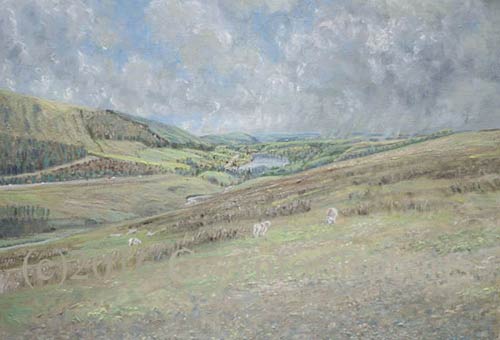 Painting of cartref reservoir Brecon