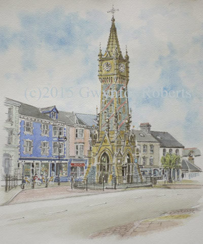 Painting of the Clock Tower at Machynlleth. North Wales