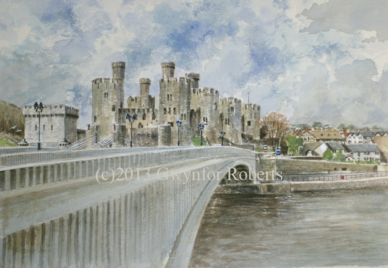 A watercolour paintings of Conwy Castle, North Wales by Welsh Artist Gwynfor Roberts