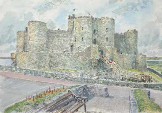 Watercolour painting of Harlech Castle,North Wales, by Welsh artist Gwynfor Roberts
