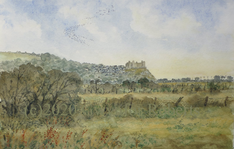Painting of Harlech Castle, North Wales, by Welsh artist Gwynfor Roberts