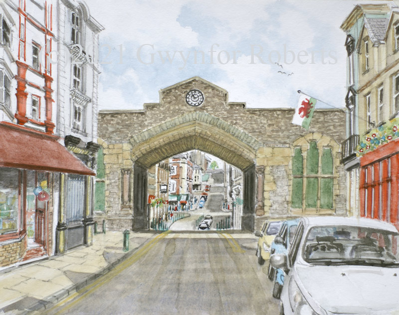 Along High Street, Caernarfon Welsh Artist Gwynfor Roberts