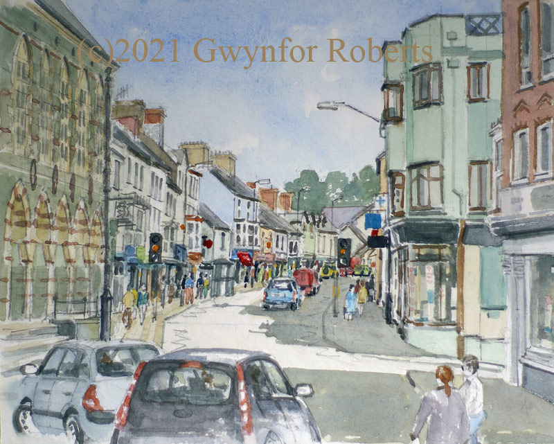 Painting of High Street,  Cardigan, West Wales