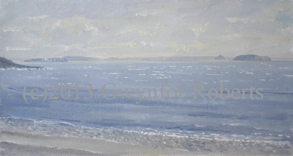 Painting of Holm islands in the Bristol Channel from Barry Island